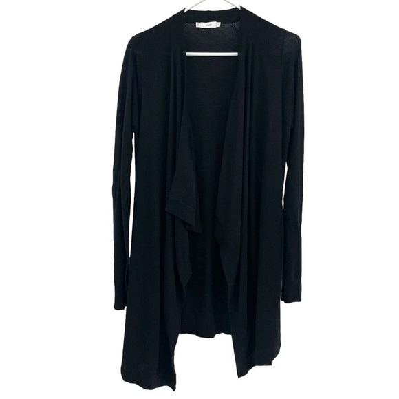 Vince Women's Cardigan Sweater Open Front Drape Wool Blend Size Medium Black - Picture 2 of 10